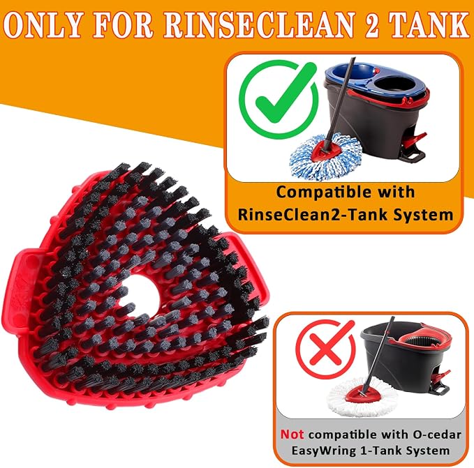 Mop Scrub Brush Replacement Head for Ocedar RinseClean 2 Tank System, 2 Shower Floor Scrubber Hard Bristle Cleaning Brush, 1 Spin Base for O Cedar RinseClean Spin Mop