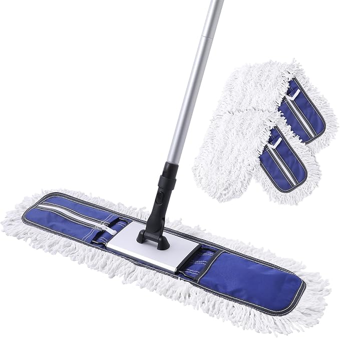 CLEANHOME 24" Commercial Dust Mop for Floor Cleaning Heavy Duty | With 59” Extendable Long Handle,Hotel Gym Garage Hospital Household Cleaning Supplies for Hardwood,Marble Floors