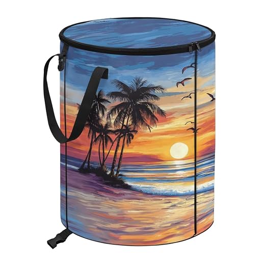 BIGCARJOB Hawaii Palm Camping Trash Can Pop-Up Recycle Trash Can Outdoor Garbage Storage Bag Large Oval Rubbish Bin with Clip and Zip Clid, 22.83x17.71 in