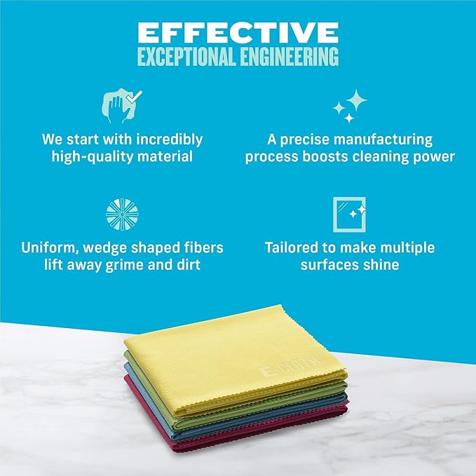 E-Cloth Glass & Polishing Cloth - Reusable & Durable Glass Cleaner - 4 Pack | Cleaning Towel Cloth for Windows, Cars, Mirrors, Eyeglasses, & More, Streak Free Clean, Machine Washable, Assorted Colors