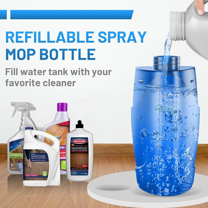 Microfiber Hardwood Floor Mop - Spray Mop with 4 Washable Pads | Wet Dry Use Mop, For Tile Wood Laminate Vinyl Marble Multi-Surface, 500+ ML Refillable Bottle, 360° Swivel Head, Dark Blue