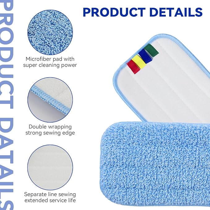 Replacement Microfiber Pad Fit for Rubbermaid Commercial 18 Inch Mop Head - 10 Pack Update Wrapping Wet & Dry Commercial Cleaning Reusable Refills Fit for Any Microfiber Flat Mop System 18"