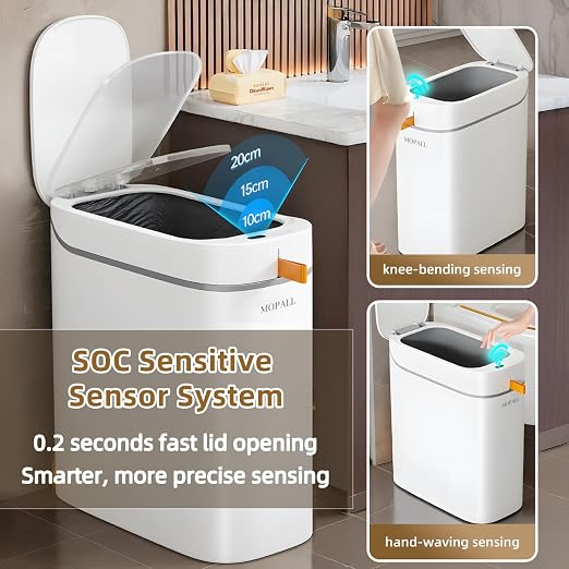 MOPALL Automatic Bathroom Trash Can with Lid ，3.5 Gallon Motion Sensor | Small Smart Wastebasket, Automatic Bagging Garbage Can, Charging by USB cable,for Bathroom, Bedroom,Office/RV/Living Room