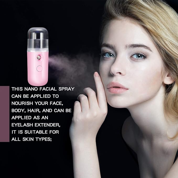 Honoson 2 Pack Nano Facial Mister for Lashes Sprayer,Pink | USB Rechargeable Handheld Humidifier with Eyelash Extensions, 1 Oz Portable Sprayer Ideal for Makeup Skin Hydration