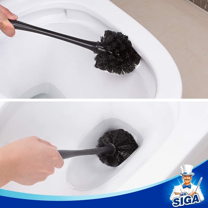 MR.SIGA Toilet Plunger and Brush Combo for Toilet Cleaning, Black, 2 Set | Heavy duty toilet brush and plunger set, toilet bowl brush and plunger with holder