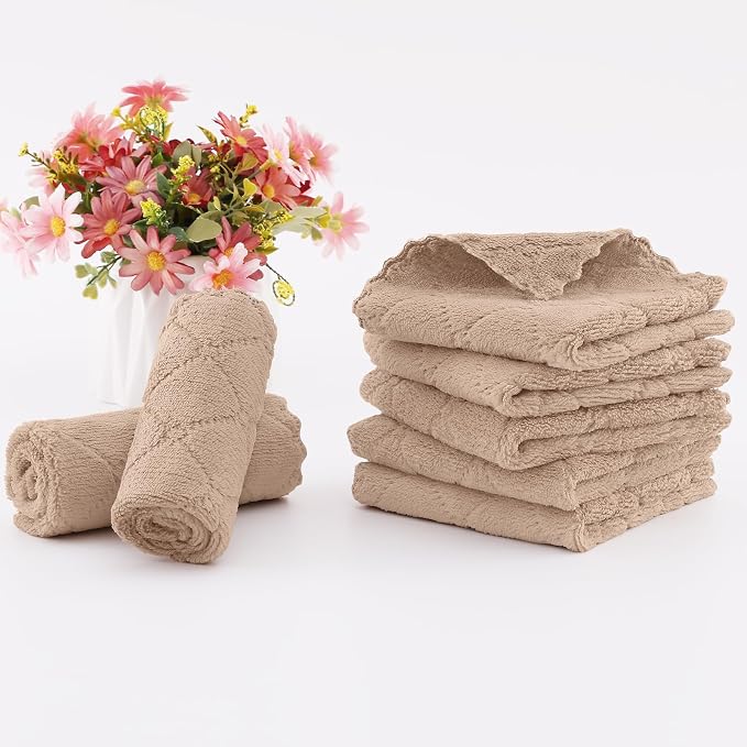 Homaxy 24 Pack Super Soft Absorbent Dish Cloths, 10" x 10", Tan | Coral Velvet, Nonstick Oil Fast Drying Microfiber Cleaning Cloth, No Lint Household Dishcloths