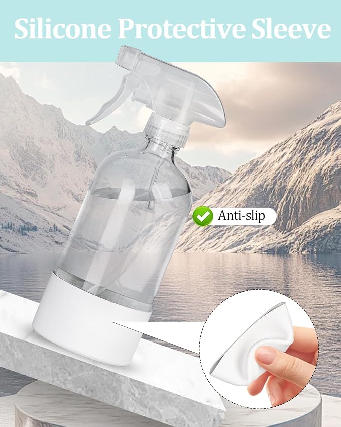 2 Pack 360° Glass Spray Bottles with Silicone Sleeve Black&White | 360° Inverted Spray Nozzle, Gravity Ball Designed for Cleaning Crack & Crevice, Leak-proof and Pressure-Resistant Design