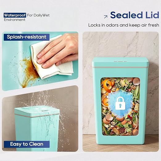 Dopinmin 13 Gallon Trash Can Automatic Trash Can Blue,4 Pack | Touchless Kitchen Garbage Bin with Lid, Smart Motion Sensor Garbage Cans 13 Gallon, 50L Wastebasket for Bathroom Bedroom