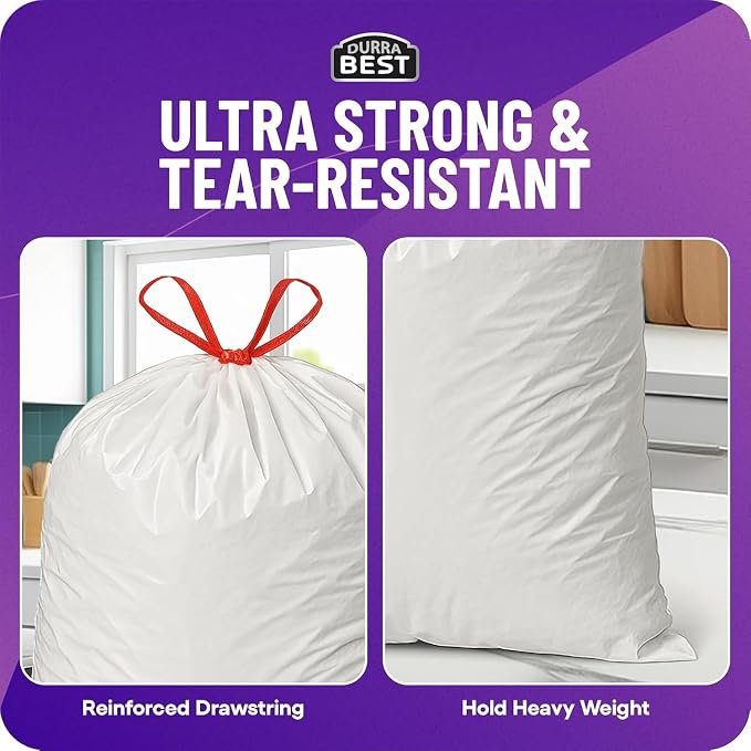 Heavy-Duty Trash Bags – 36 count, 18 Gallon White, Ultra Thick Drawstring Garbage Bags – Leak-Resistant for Home & Commercial Use, Big Trash Bags, Made in USA