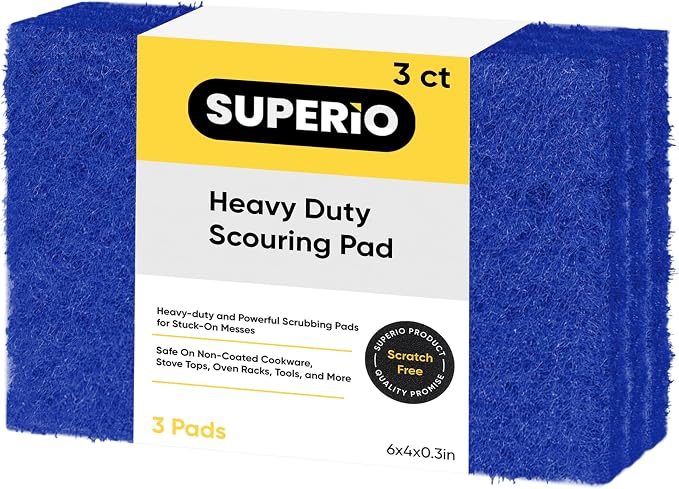 Superio Heavy Duty scouring Pads Non-Scratching Scrubber, Non-Scratch Cleaning Scrub Pads, Eco-Friendly Reusable Kitchen Scrubbing Pad, Great for Non-Stick Cookware