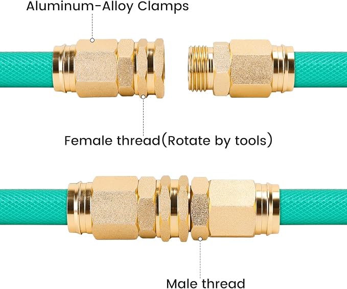 FINEST+ 2 Sets 5/8" Garden Hose Repair Connector Fitting,Aluminum Female and Male Water Hose End Repair Connector Fit 5/8 Inch Garden Hose