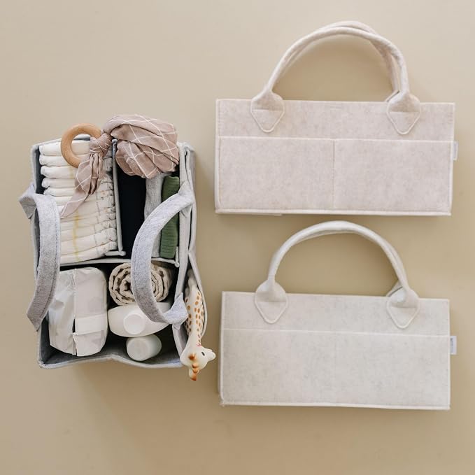 PUTSKA Baby Diaper Caddy Organizer, Felt Nursery Basket, Gray, Regular