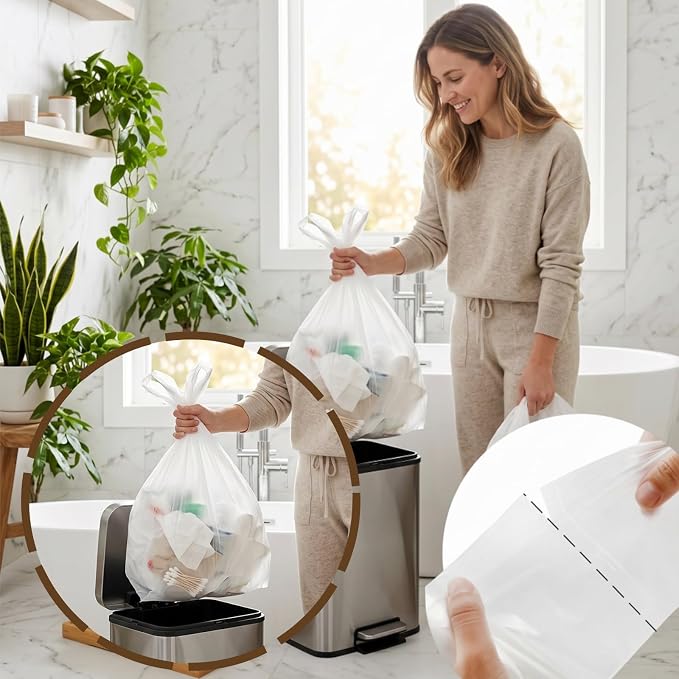 Tebery 300 Counts 8 Gallon Clear Small Garbage Bags Trash Bags, Wastebasket Bin Liners for Bathroom Bedroom Office Trash Can, 6 Rolls