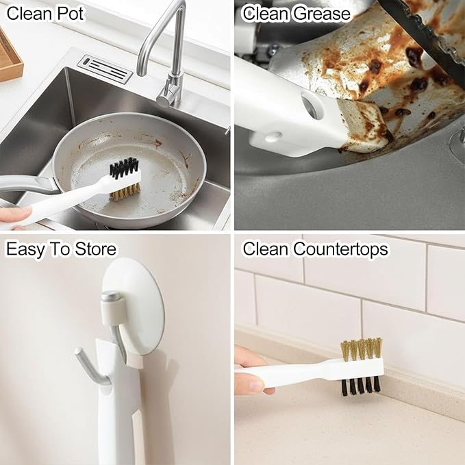 Gas Stove Top Cleaner Set - Kitchen Cleaning Scrub Brush with Cooktop Scraper + Scraper Tool, Household Cleaning Tools & Scrubber for Range Hood Grease Grime