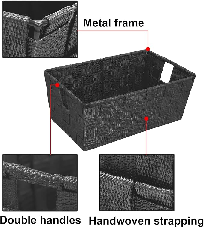 Woven Shelf Storage Tote Basket Bins Container, Storage Boxes Cube Organizer with Built-in Handles for Bedroom, Office, Closet, Clothes, Kids Room, Nursery 3pk(Grey)