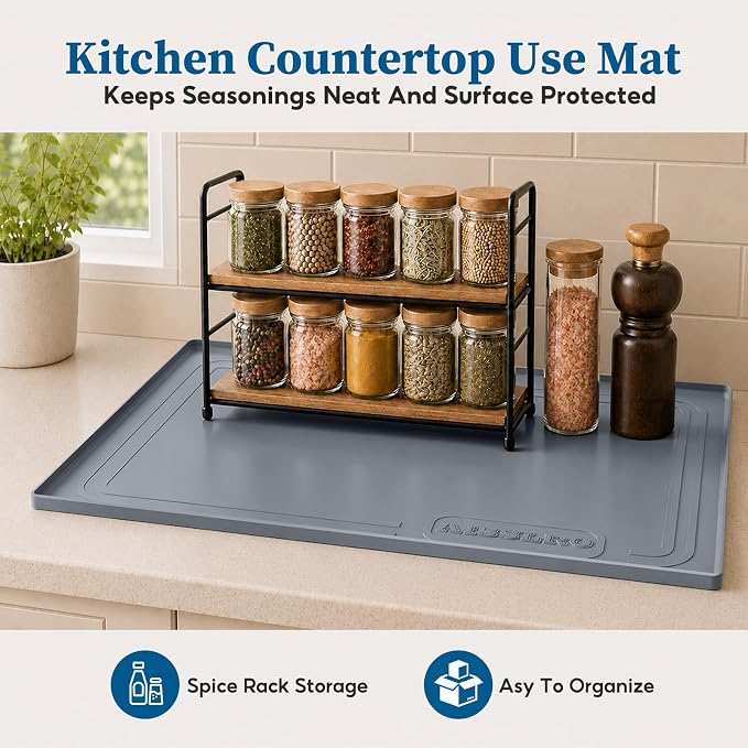 Waterproof Under Sink Mat 34"x22", Silicone Mat, Dark Gray | BPA-Free Shelf Liner, Raised Edge Traps Spills & Leaks, Bathroom, Kitchen Cabinet, for Boots, Pets, Home Essentials Organizer