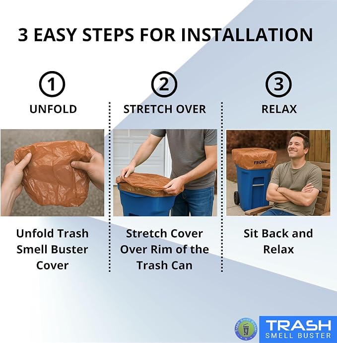 Outdoor Trash Can Lid Cover – 45 Gallon Elastic Seal, Odor Control, Lemon Scented, Chemical Free, Reusable 1 Pack