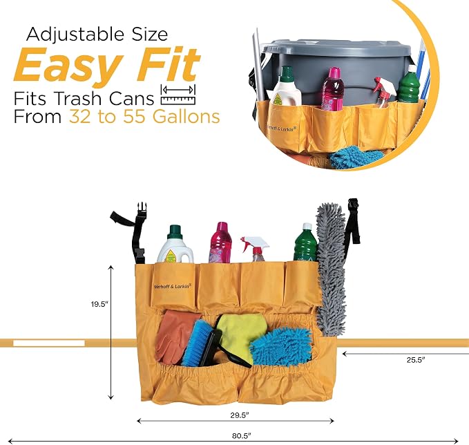 Trash Can Caddy Bag | 2 Pack | Fits 32-55 Gallon Bin | Cleaning Organizer | Trash Can Caddy Bag | Fits 32-55 Gallon Can | Brute & Uline Compatible | Heavy Duty Vinyl | Cleaning Caddy Organizer(2 Pack)