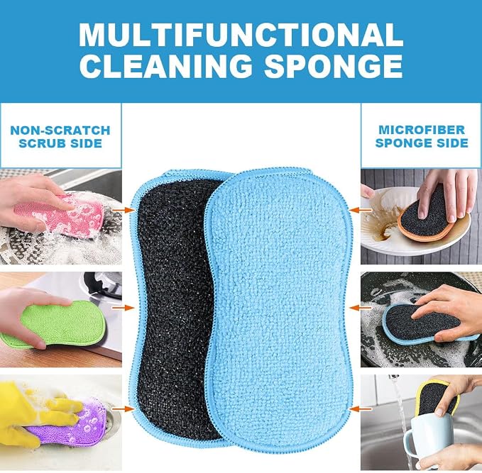 HOMEXCEL Dish Sponge 6 Pack, Microfiber Kitchen Sponges for Cleaning | Non Scratch Microfiber Sponges for Washing Dishes, Double-Sided Scrub Sponge for Pots, Pans, Glass