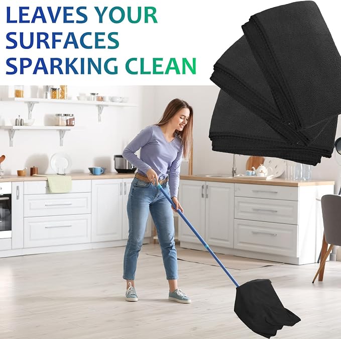 Newwiee 3 Pcs Extra Large Microfiber Cleaning Cloth 30" x 20" Washable Reusable Microfiber Towel Streak Free Lint Free Cloth for Cleaning Home Glass Office Window Bathrooms (Black)