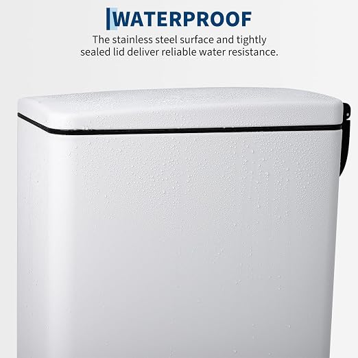 Jojoka Slim Narrow 12 Gallon/45L Stainless Steel Trash Can with Lid, Step Pedal Garbage Can, Soft Close Stay Open Lid, Space Saving Bin with Removable Inner Bucket for Kitchen, Bathroom,White