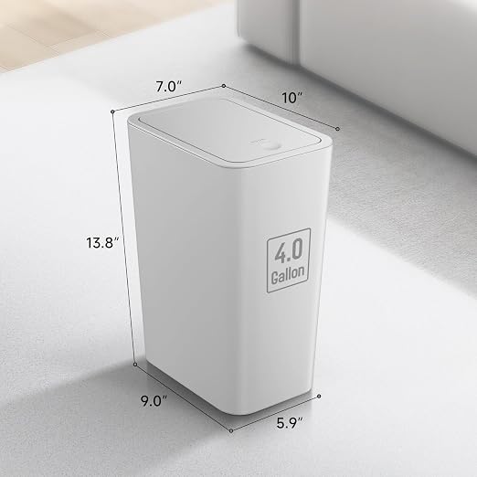 TIPGO Bathroom Trash Can with Lid, 4 Gallon / 15 Liter Small Garbage Can, Press Top Bin, Plastic Wastebasket with Pop-Up Lid for Bedroom, Living Room, Office (Grey, 2 Pack)