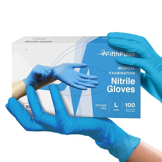 FifthPulse Blue Nitrile Medical Gloves Large, 100 Count - Surgical Grade Latex Free Disposable Gloves