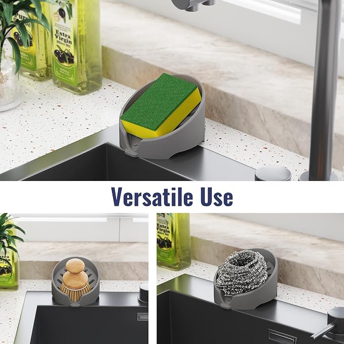 NiHome Silicone Sponge Holder for Kitchen Sink, Fits Scrub Daddy Mommy | Self-Draining Dispenser Organizer Tray, Sink Caddy Countertop Fits Soaps, Scrubber, Dishwasher Safe, Includes Brush