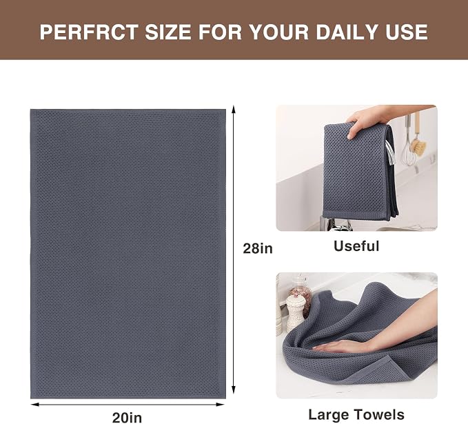 Homaxy 100% Cotton Oversized Waffle Weave Kitchen Towels 6-Pack, Dark Grey | 20 x 28 Inches, Ultra Soft Absorbent Dish Towels, Quick Drying Large Cleaning Towels