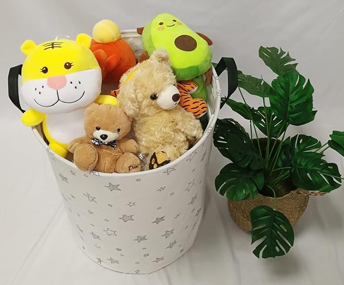 Round Star Pattern Laundry Hamper Storage Basket Fabric Material Storage Hamper Organization Basket, Storage Bin, Gift Box with Handles for Room
