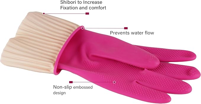 (Florian Mamison) Mamison Big Kitchen Rubber Glove Pink (XXL Size 1 Pairs) Reusable Waterproof Household Dish washing Cleaning Rubber Gloves, Non-Slip Kitchen Gloves
