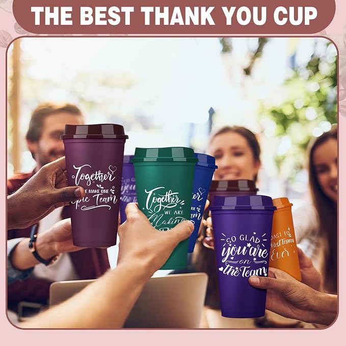 Pickmesh Housekeeping Employee Appreciation Gift Cup, Multicolor, 15 Pcs | 16 oz Plastic Tumblers with Lids, Reusable Coffee Cups, Thank You Gifts, for Staff Volunteer Coworker Teacher