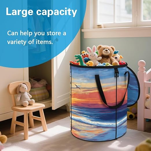 BIGCARJOB Hawaii Palm Camping Trash Can Pop-Up Recycle Trash Can Outdoor Garbage Storage Bag Large Oval Rubbish Bin with Clip and Zip Clid, 22.83x17.71 in