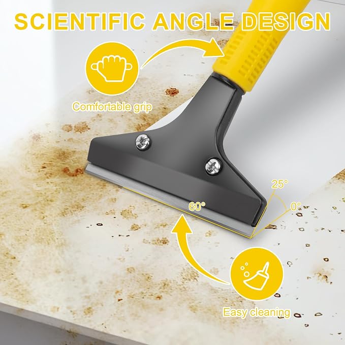 KeFanta Scraper Tool, 4" Wide Heavy Duty Floor Scraper, 45.7" Long Handle | 10PCS Extra Metal Blades, Razor Blade Scraper For Cleaning Windows Glass Shower Gum Tile Ceiling