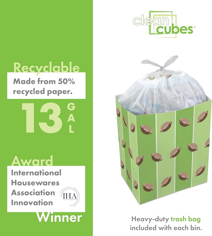 Clean Cubes 13 Gallon Disposable Pop-Up Trash Cans, 3-Pack (Tailgating) | Extra Trash Space for Parties and Events, No Assembly Required, Built-In Liner, Wire-Reinforced Opening Stays Fully Open