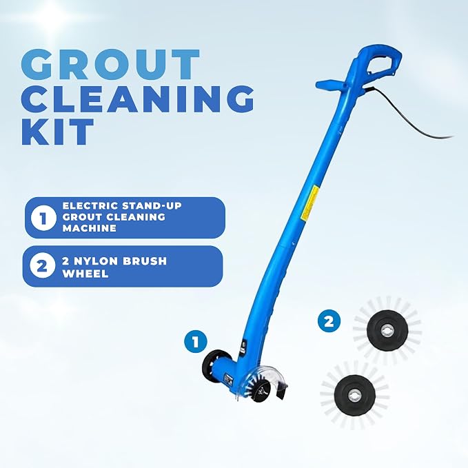 Electric Stand-Up Grout Cleaner | Compact Ceramic Tile Floor Scrubber Tool | Compact Lightweight Grout Cleaner for Ceramic and Porcelain Tile Floors; Ideal for Bathrooms, Kitchens, Apartments, Plus Rvs