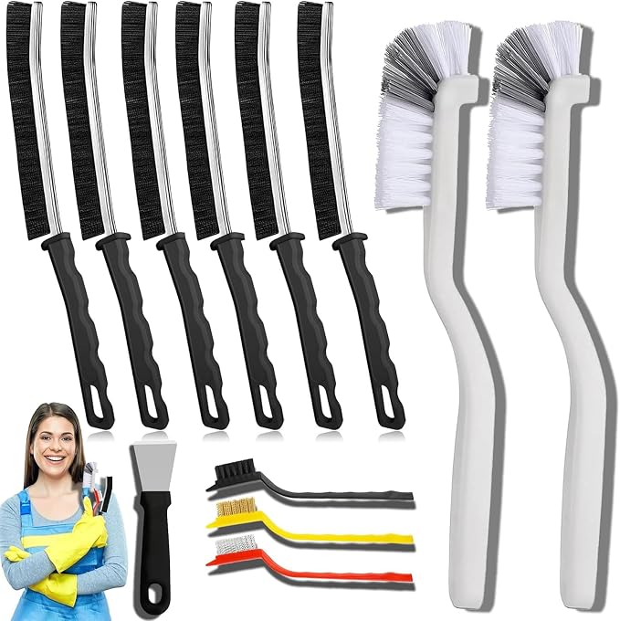 Commercial-Grade Crevice Cleaning Brush Set, Ultra-Stiff Heavy-Duty Gap Scrubber Tools for Bathroom Grout, Window Tracks & Auto Detailing, Zero Cross-Contamination,12Pcs