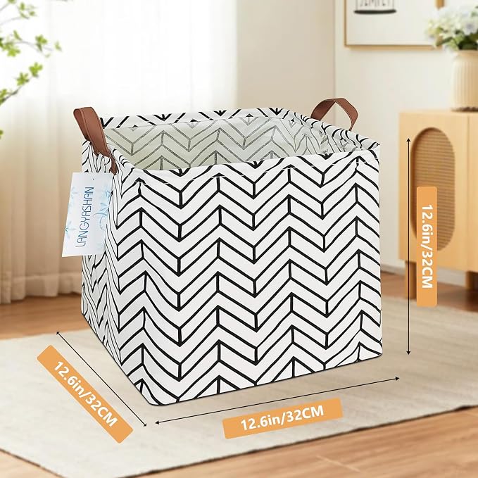 Square Storage Baskets Children Shelves Gift Toy Organizer Room Geometric | Laundry Hamper Collapse Canvas with Handles for Organizing Home Kitchen Children Toys Office Closet Shelf