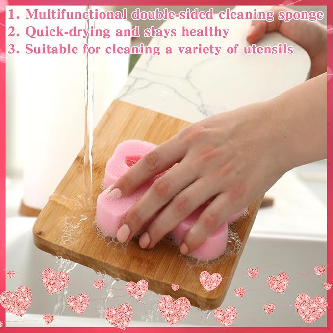 Tioncy 12 Pack Pink Bow Sponges Dual Sided Non Scratch Classic | Reusable for Dishwashing Cookware Pot Pan, Preppy Cute Kitchen Cleaning Accessories, Non Scratch Bulk Household Supplies