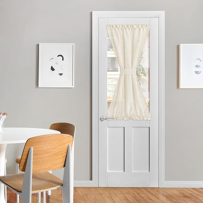 NICETOWN Sheer Door Curtain for Window Cover, Farmhouse French Door Shade | Front Back Kitchen, Light Flitering Sidelight Curtains Blind for Small Window, 1 Panel, 26" W x 50" L, Beige