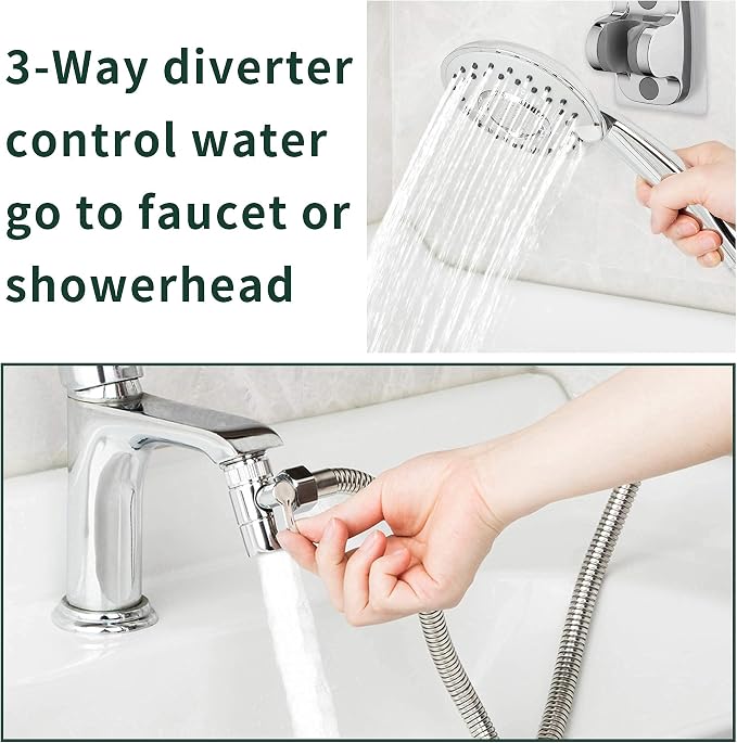 Sink Hose Shower Sprayer Attachment - Faucet Extension w/ 5 Adapters For Bathroom Bathtub, Kitchen Faucet, Utility Laundry Tub, Garden Hose Thread Spout For Delta, Moen, Kohler, American Standard