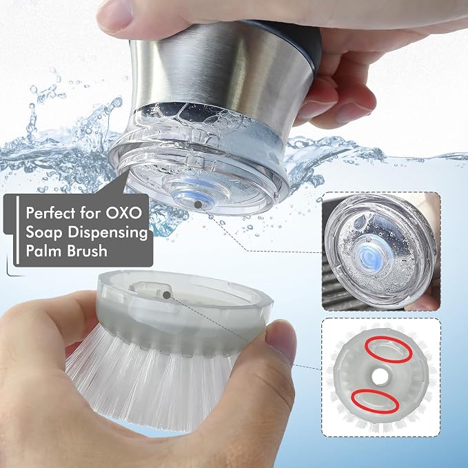 Palm Brush Refills for OXO Steel Soap Dispensing Dish Brush | 4 Pack Cleaning Replacement Brush Head for OXO Palm Brush(Grey)