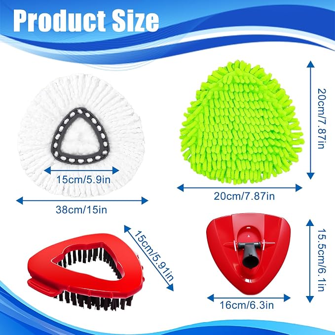 Mop Head Replacement for O Cedar Spin Mop Easywring 1 Tank System | Includes 4 Mop Replacement Heads, 2 Chenille Mop Heads, 1 Scrub Brush, 1 Base