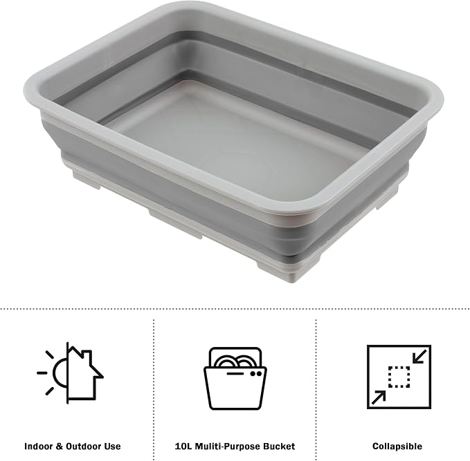 Collapsible Trash Can and Camp Sink Set - 29.5-Gallon Garbage Bin and 7-Liter Wash Basin - Camping Accessories by Wakeman Outdoors (Gray and Green)