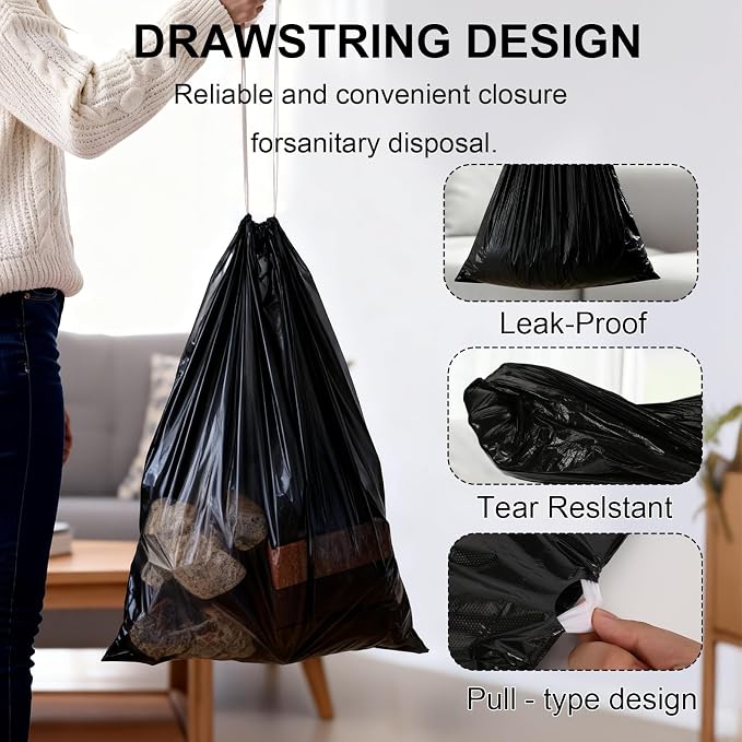 30 Gallon Drawstring Trash Bags,Extra Thick,30 Count (Black) | Heavy Duty Garbage Bags,Tear & Leak Resistant, for Kitchen, Office, Home, Hospital, Large Bins