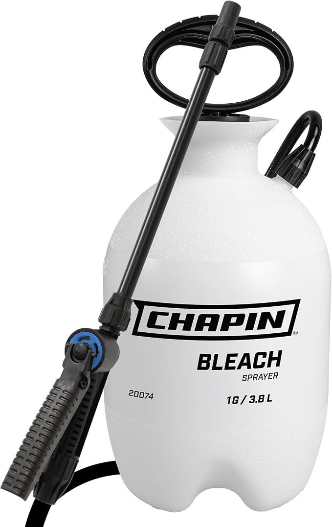 CHAPIN 1-Gallon Bleach Sprayer, Built for Disinfecting Tasks | Chemical-resistant tank and seals; ideal for mold removal, disinfecting and cleaner applications with nozzle and 40-in hose