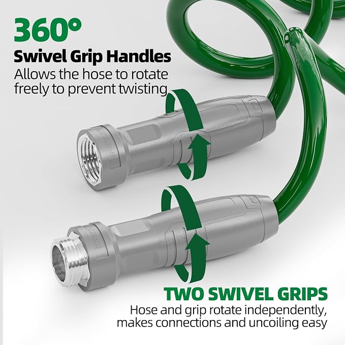 SPECILITE 3/8" Lightweight Coil Garden Hose 75 FT, EVA Flexible Water Hose | Curly Pipe with 6-Pattern Spray Nozzle for Outdoor, Boat, Greenhouse, Yard, Patio, Green