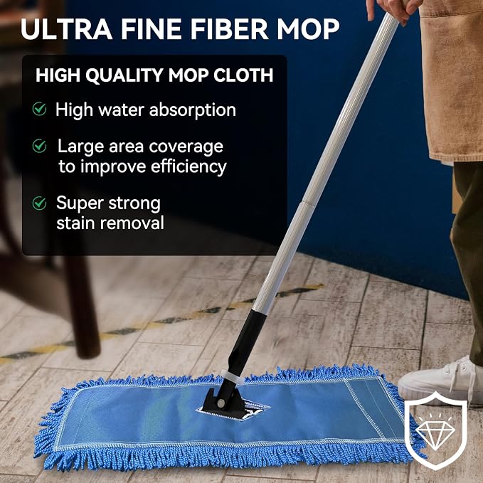 36 Inch Dust Mop Head: Replacement Medium Washable Commercial Mop Head Sweeper and Janitorial Replacement Blue (Blue - 36 Inch, 3 Pack)