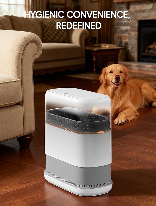 Dog Proof Small Bathroom Trash Can with Lid, Slim Press Top Garbage Can, Narrow White Plastic Waste Basket, for Bathroom Bedroom Office 4.8 Gal with 5 Rolls 75 Trash Bags