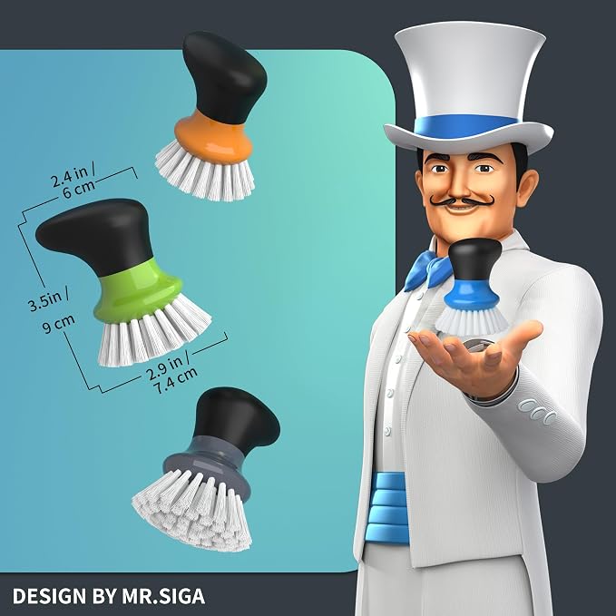 MR.SIGA Dish Scrub Brush, Palm Brush Dish Scrubber, Blue, Pack of 2 | Kitchen Brushes for dishes, pans, pots, sink cleaning, palm scrubber, palm scrub brush, dish scrubber